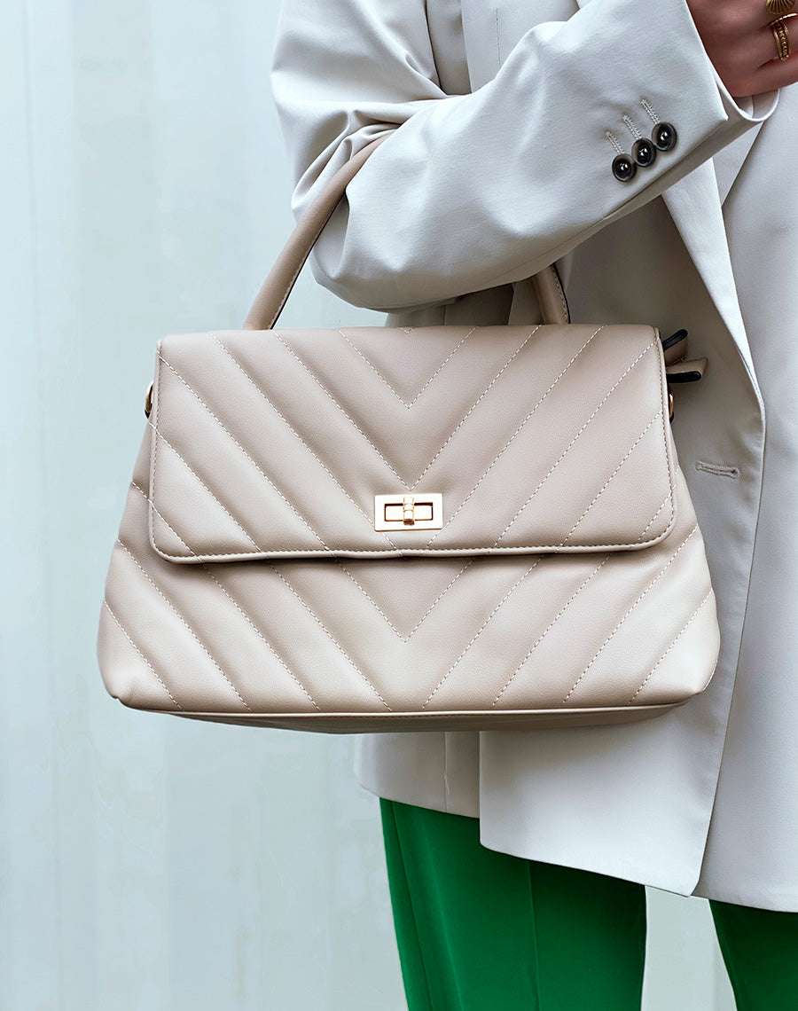 Sac à main beige matelassé 