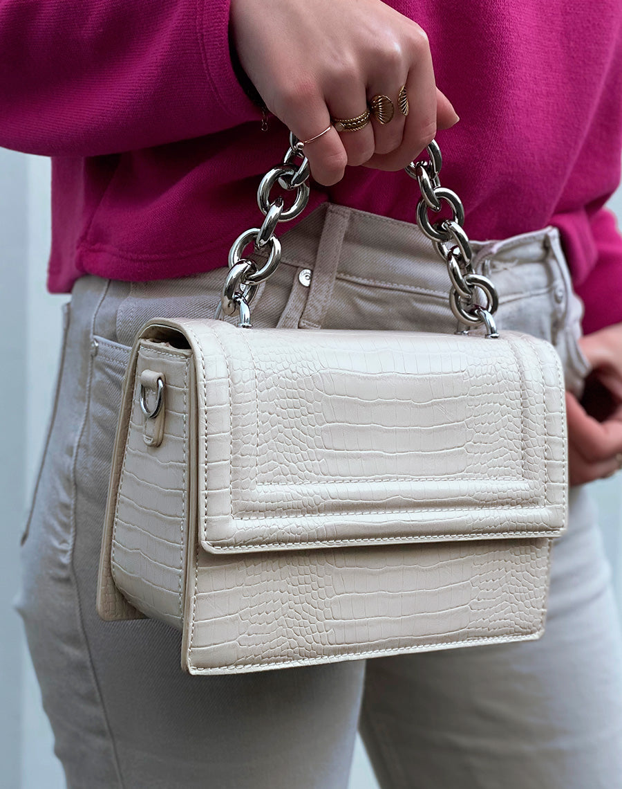 Sac à main beige mini effet croco