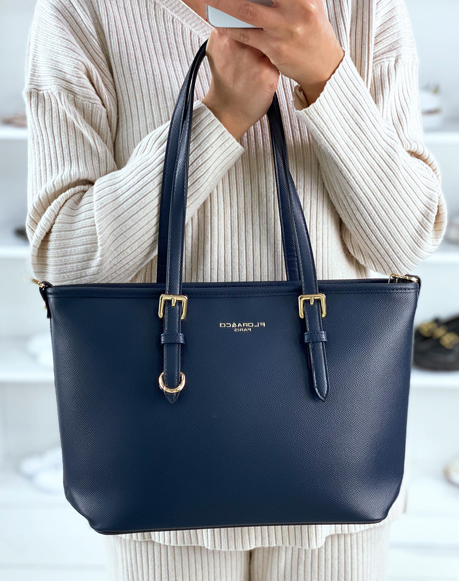 Sac à main bleu grainé 