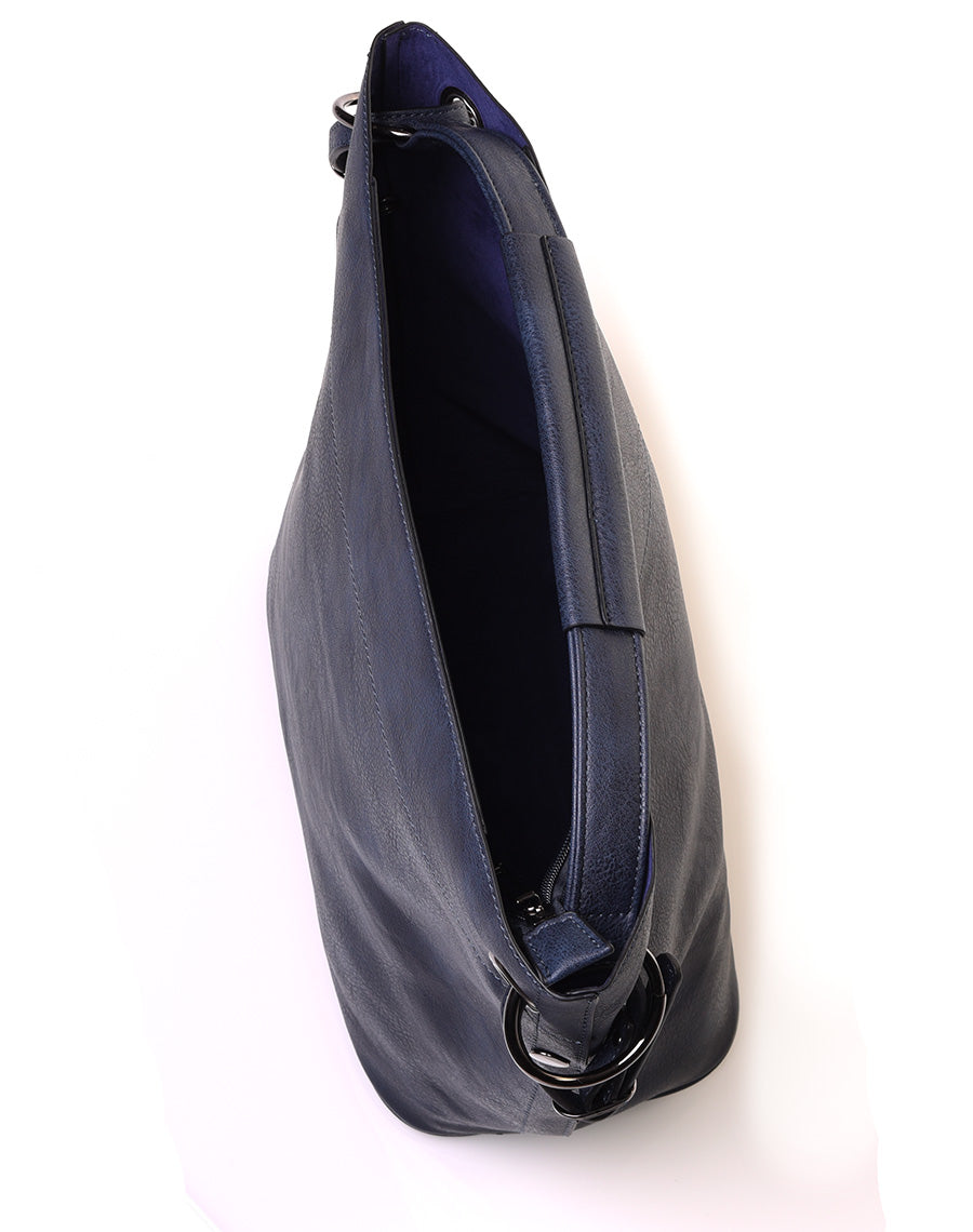 Sac à main bleu marine en effet simili cuir à hanses multiples