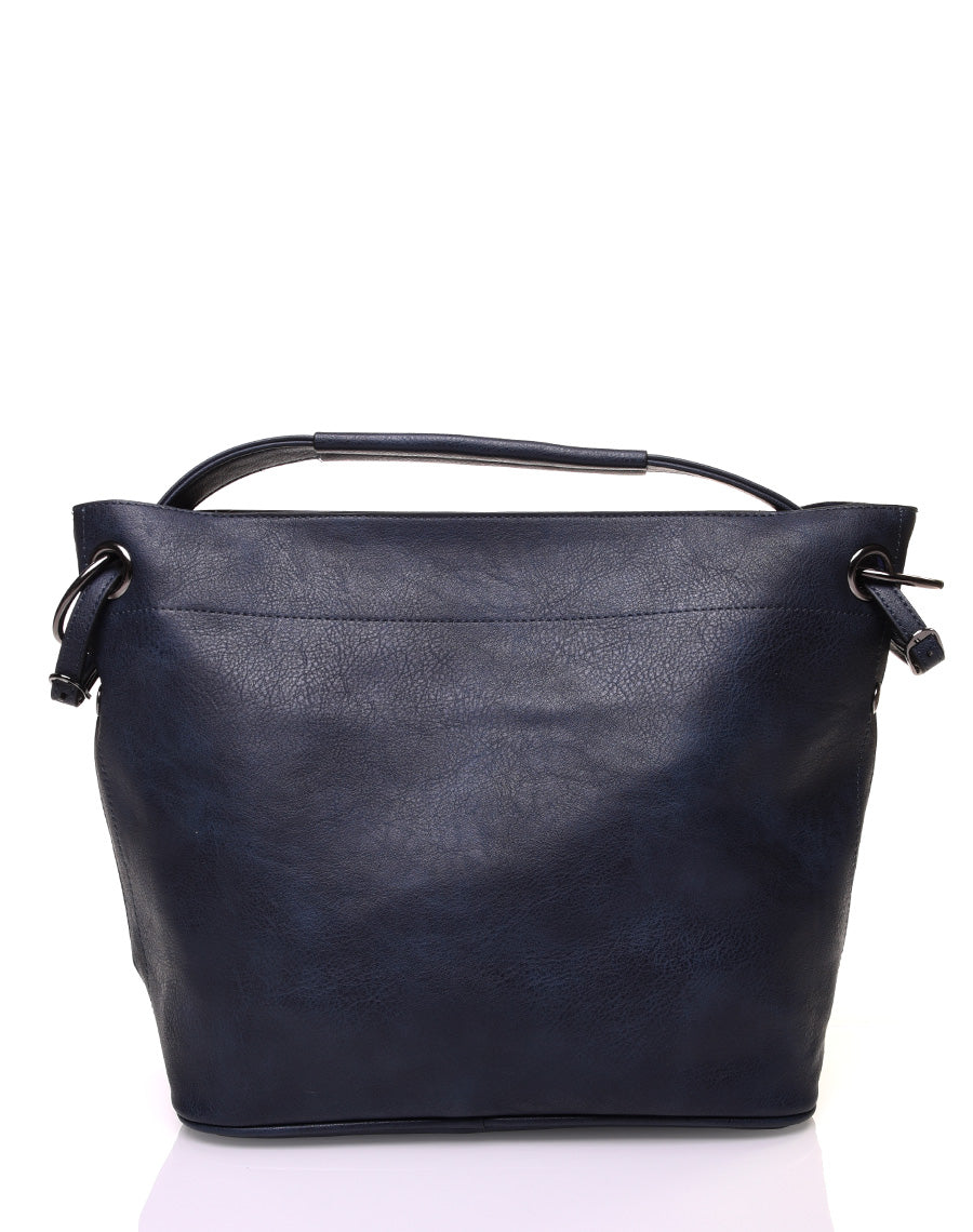 Sac à main bleu marine en effet simili cuir à hanses multiples