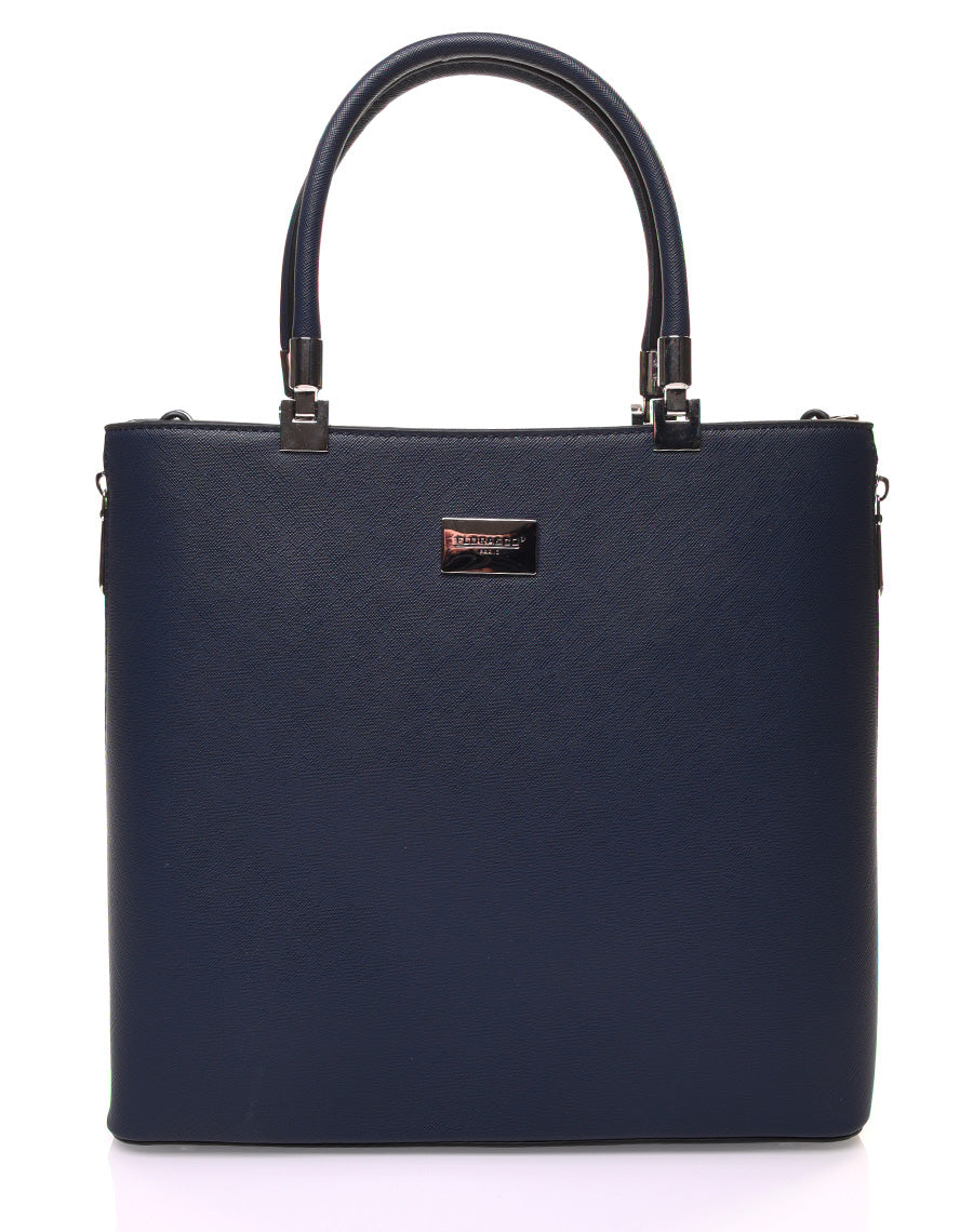 Sac à Main Bleu Marine, Format Moyen, Avec Fermeture éclair Et Poches Intérieures - Fabriqué En Italie, Neuf Sans étiquette