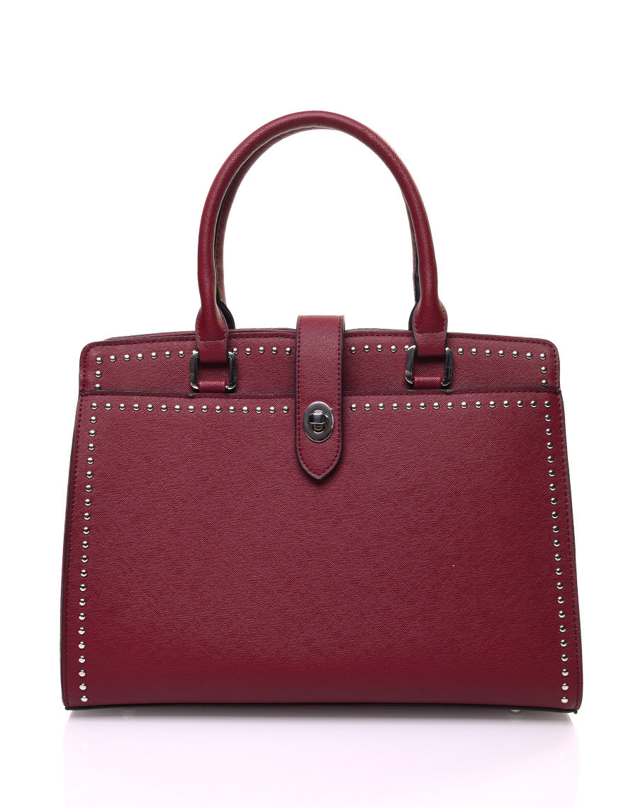 Sac à main bordeaux perlé de petits clous ronds