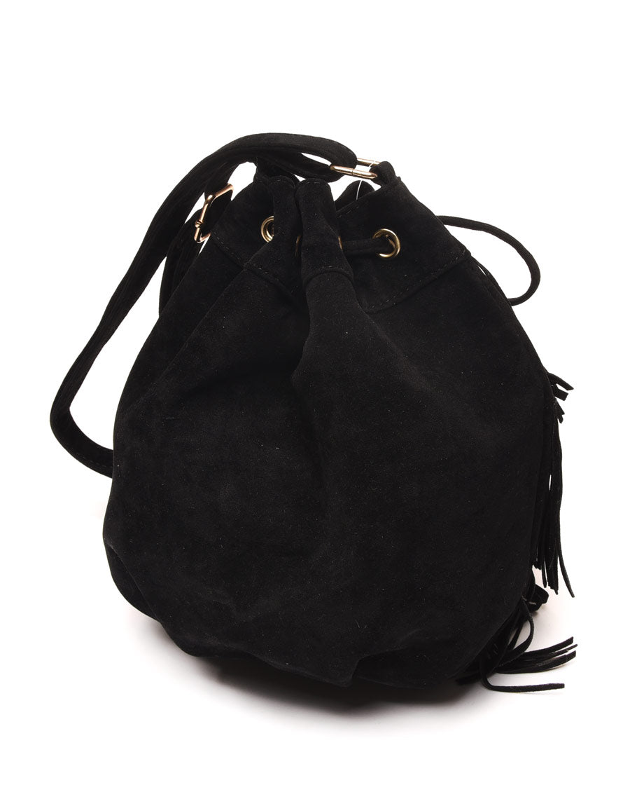 Sac à main bourse noir à franges
