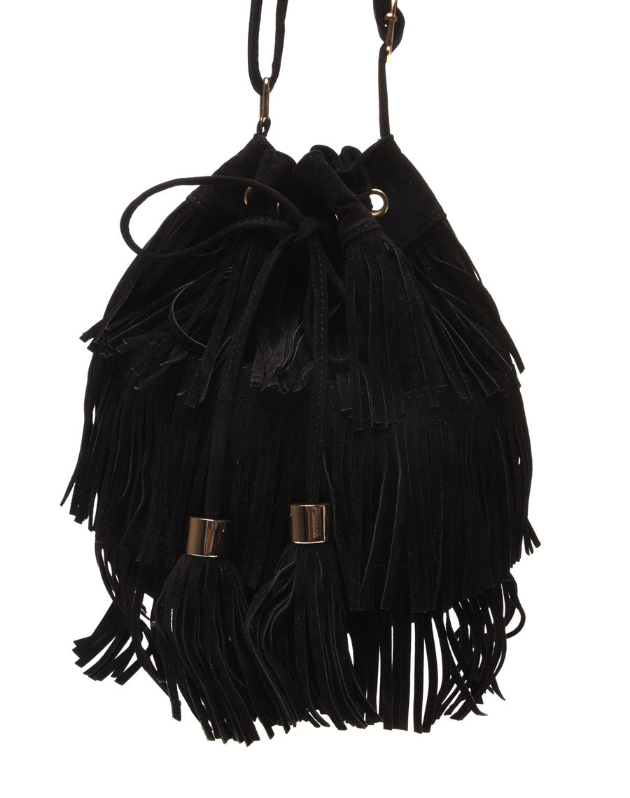 Sac à main bourse noir à franges