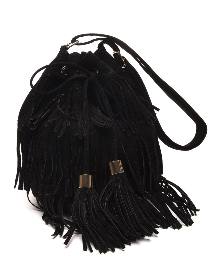 Sac à main bourse noir à franges