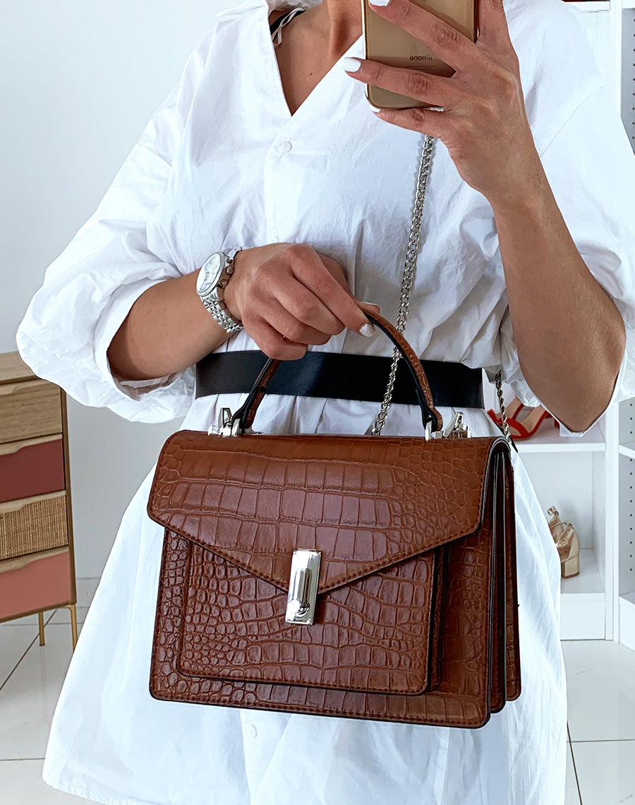 Sac à main camel effet croco