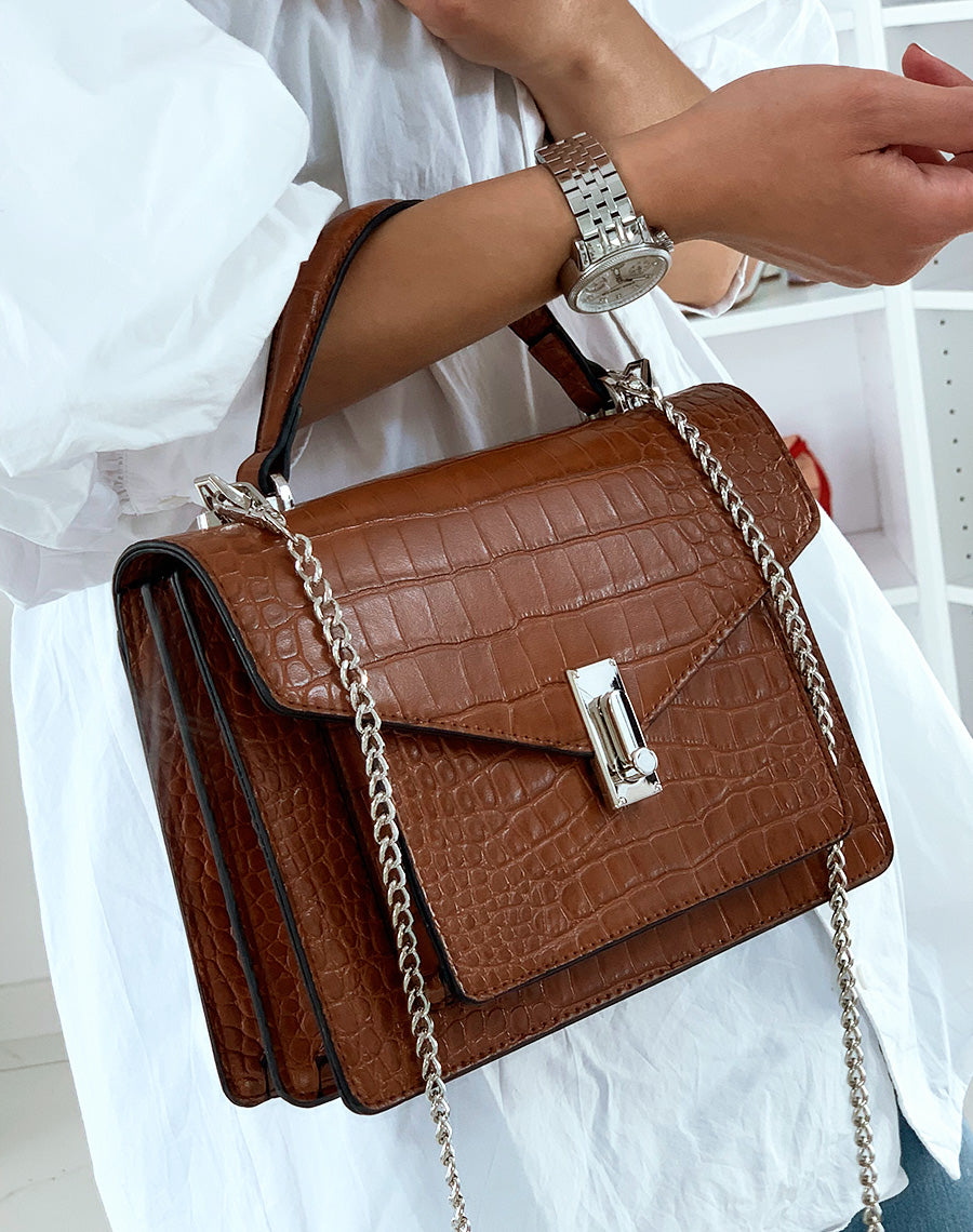 Sac à main camel effet croco