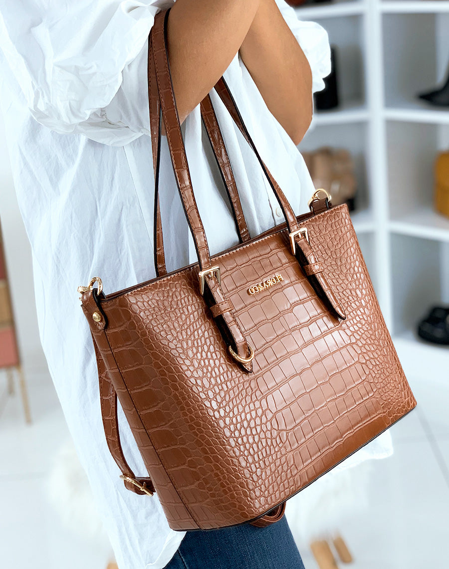 Sac à main camel effet croco