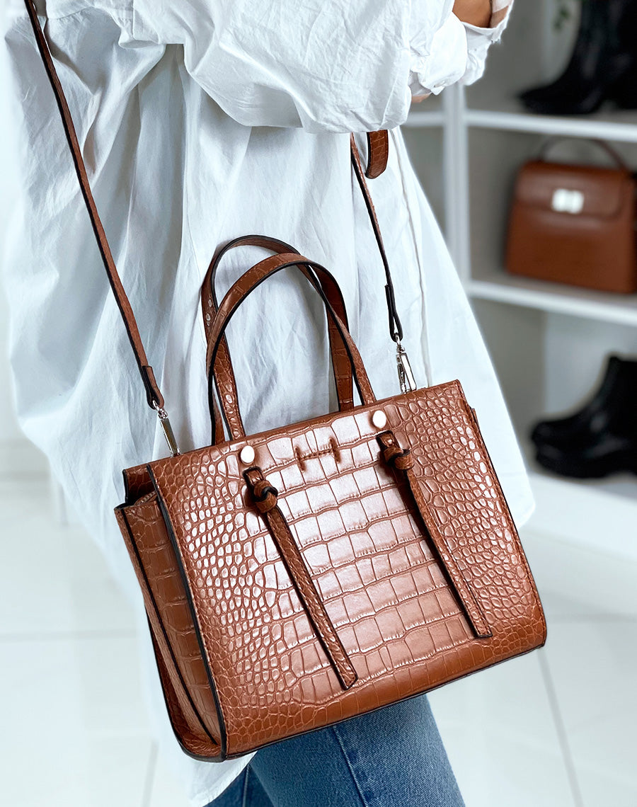 Sac à main camel effet croco