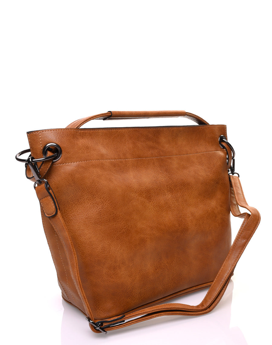 Sac à main camel en effet simili cuir à hanses multiples