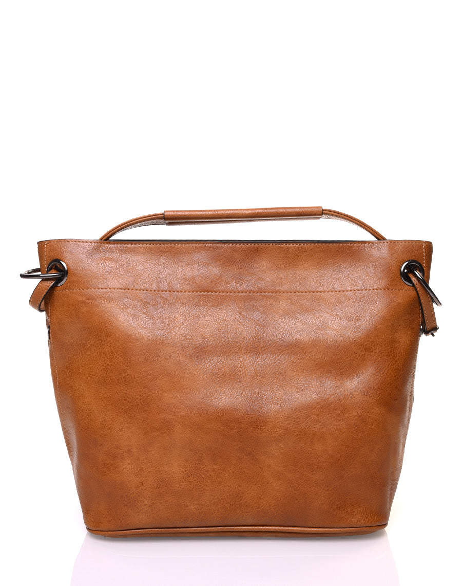 Sac à main camel en effet simili cuir à hanses multiples