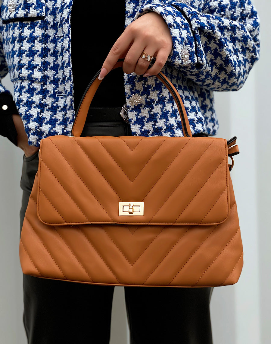 Sac à main camel matelassé 