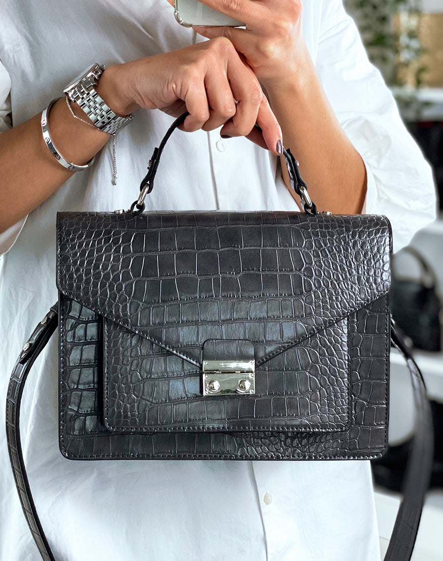 Sac à main effet croco gris