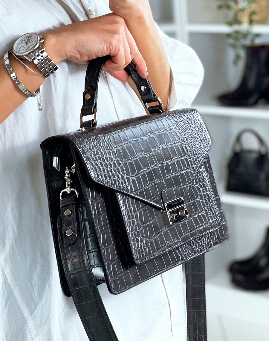 Sac à main effet croco gris