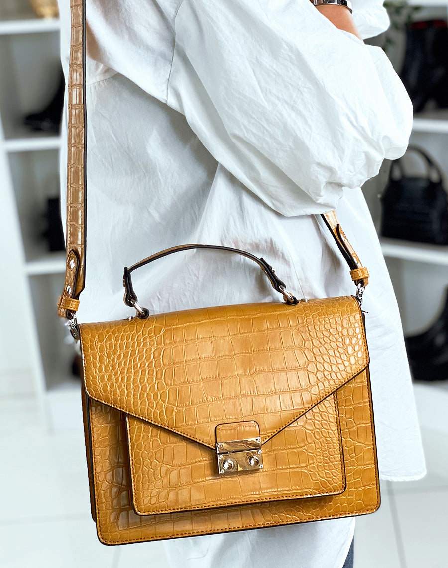 Sac à main effet croco moutarde
