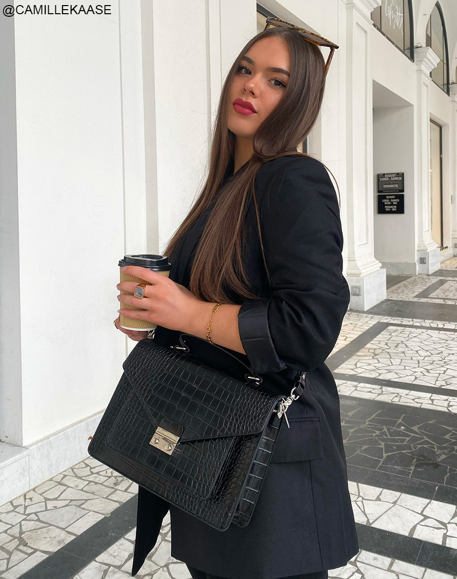 Sac à main effet croco noir