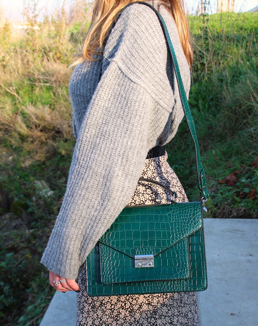 Sac à main effet croco vert