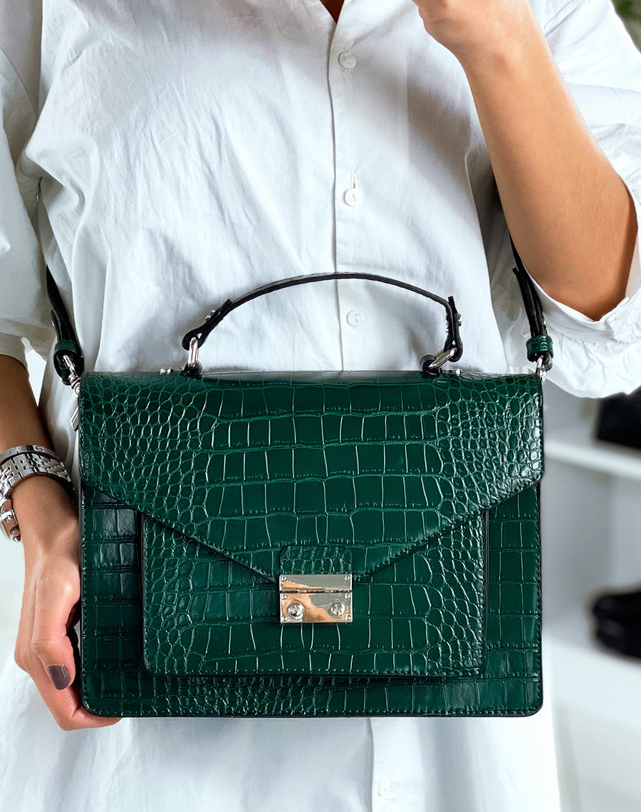 Sac à main effet croco vert