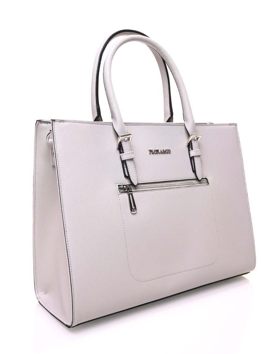 Sac à main gris clair rigide de forme rectangulaire