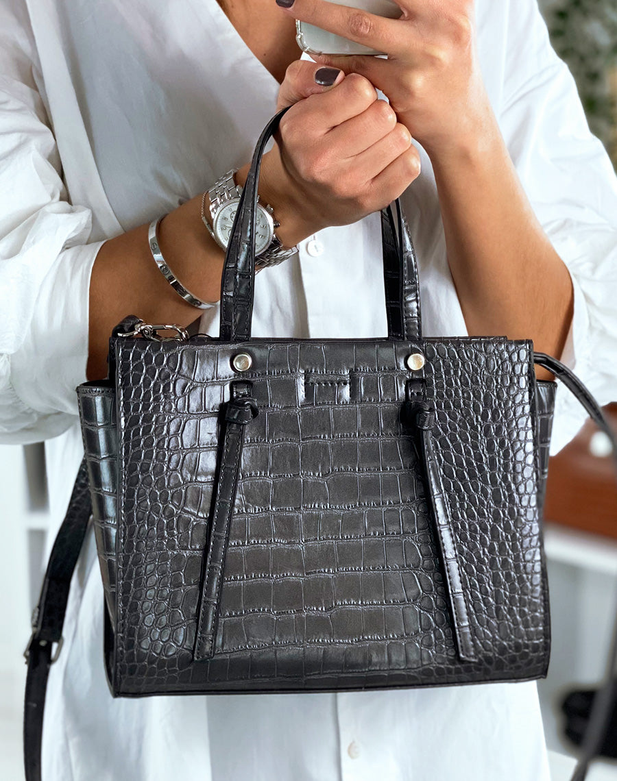 Sac à main gris effet croco