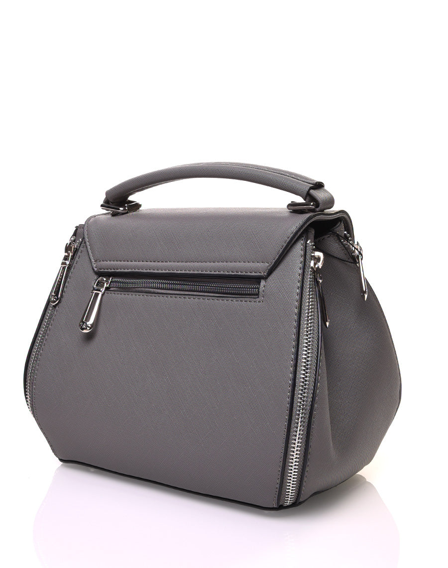 Sac à main gris à petite hanse avec verrou tournant