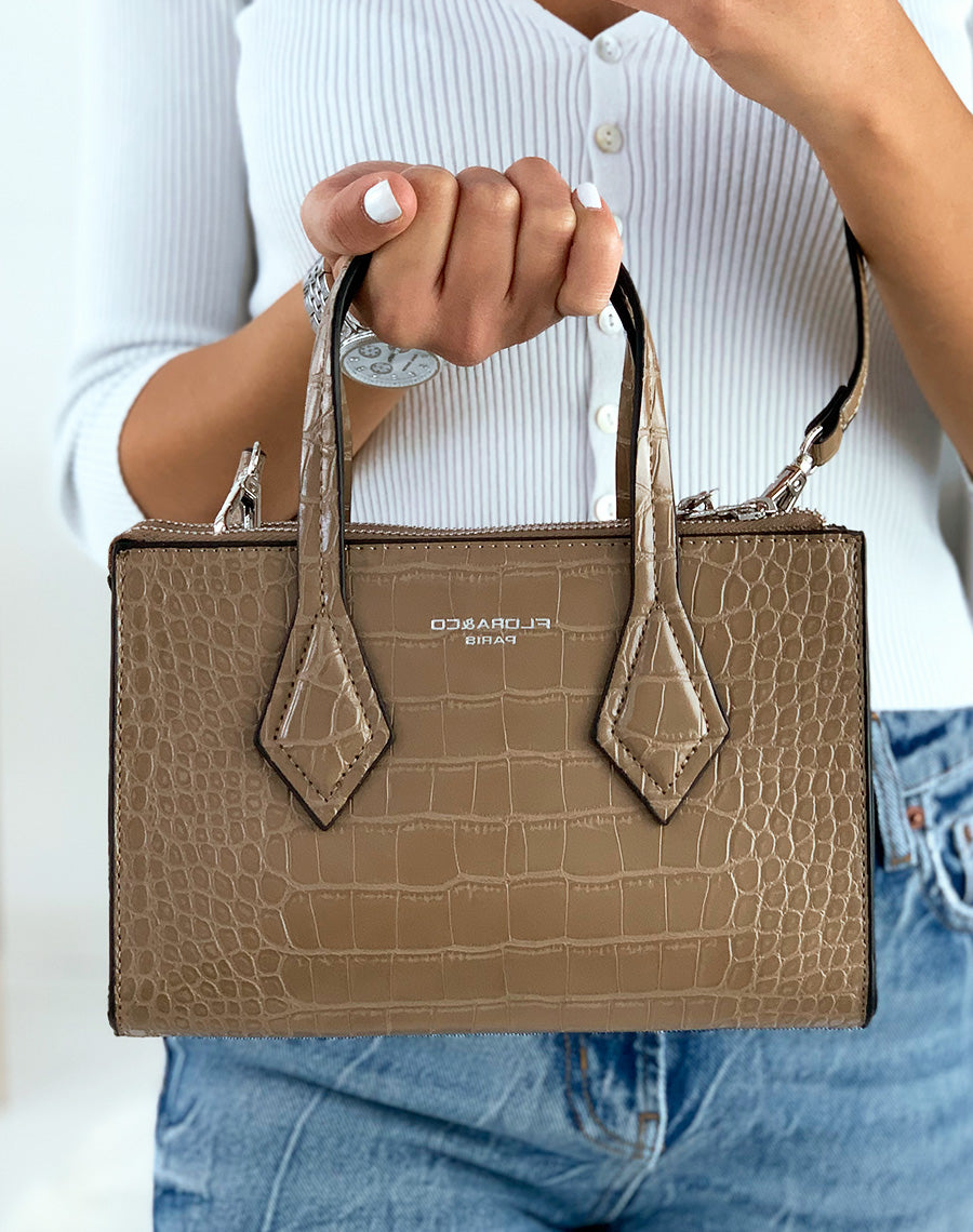 Sac à main mini beige effet croco