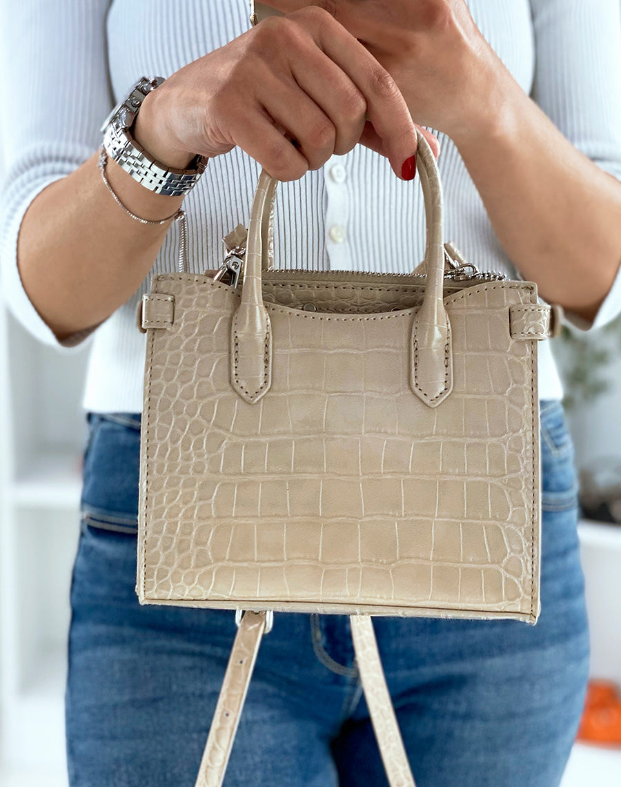 Sac à main mini beige effet croco
