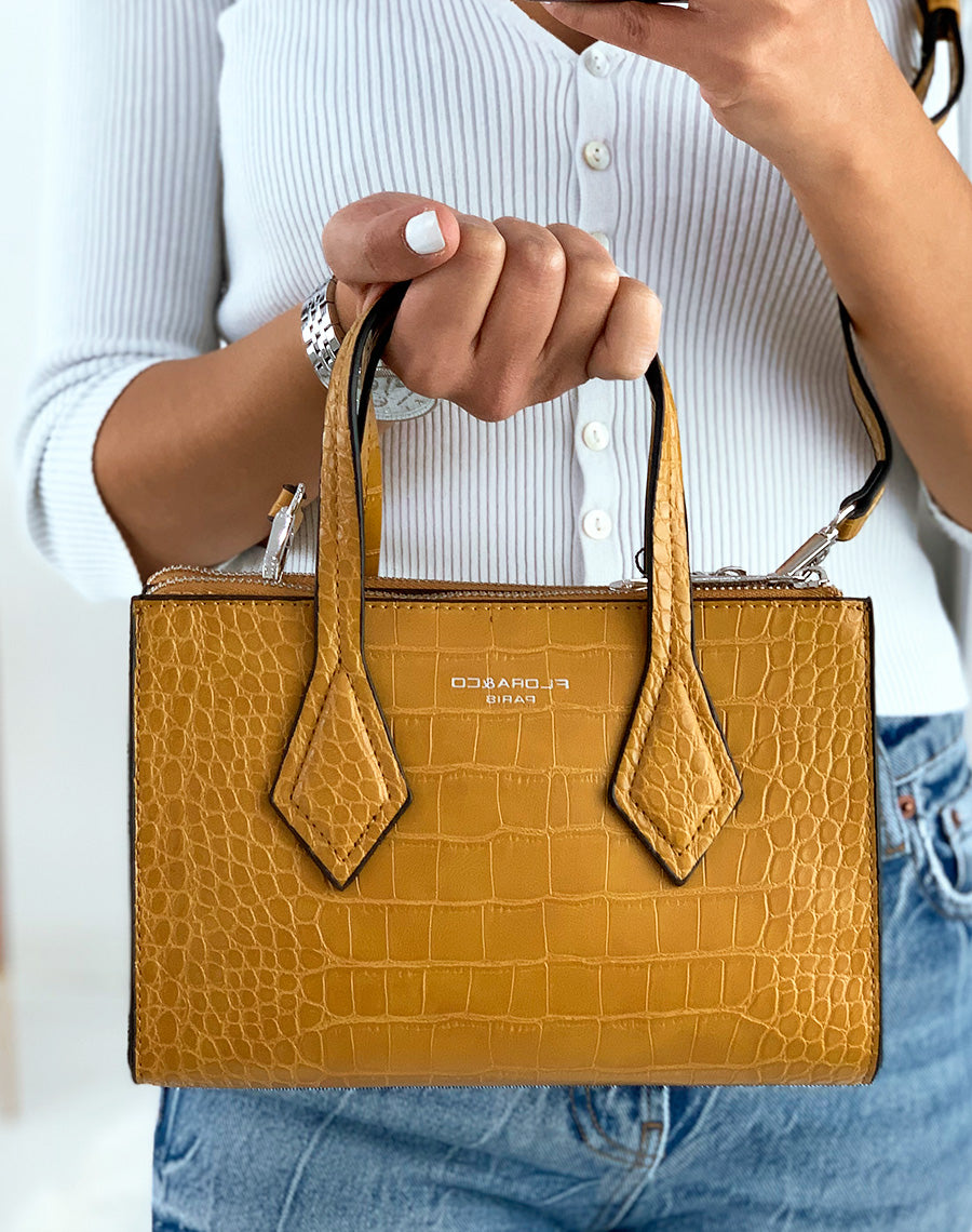 Sac à main mini moutarde effet croco