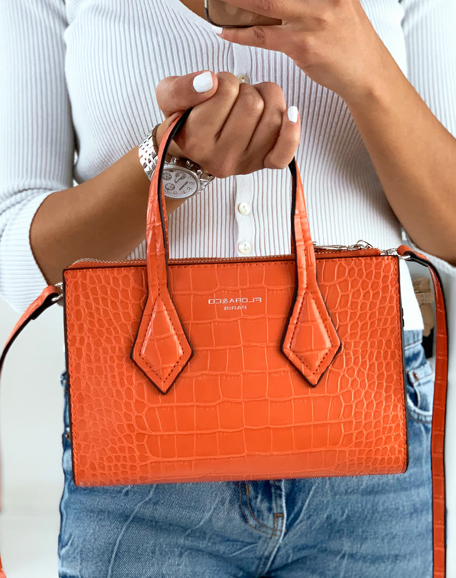Sac à main mini orange effet croco