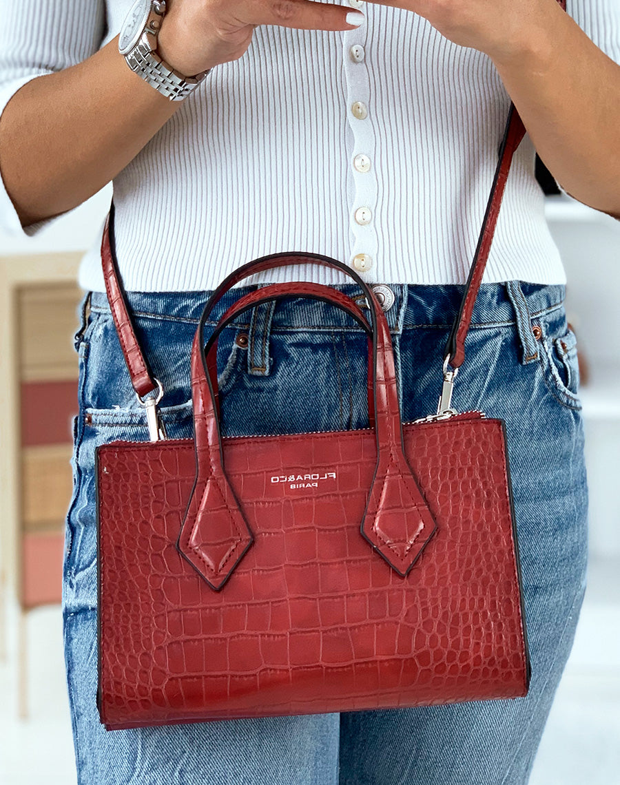 Sac à main mini rouge effet croco