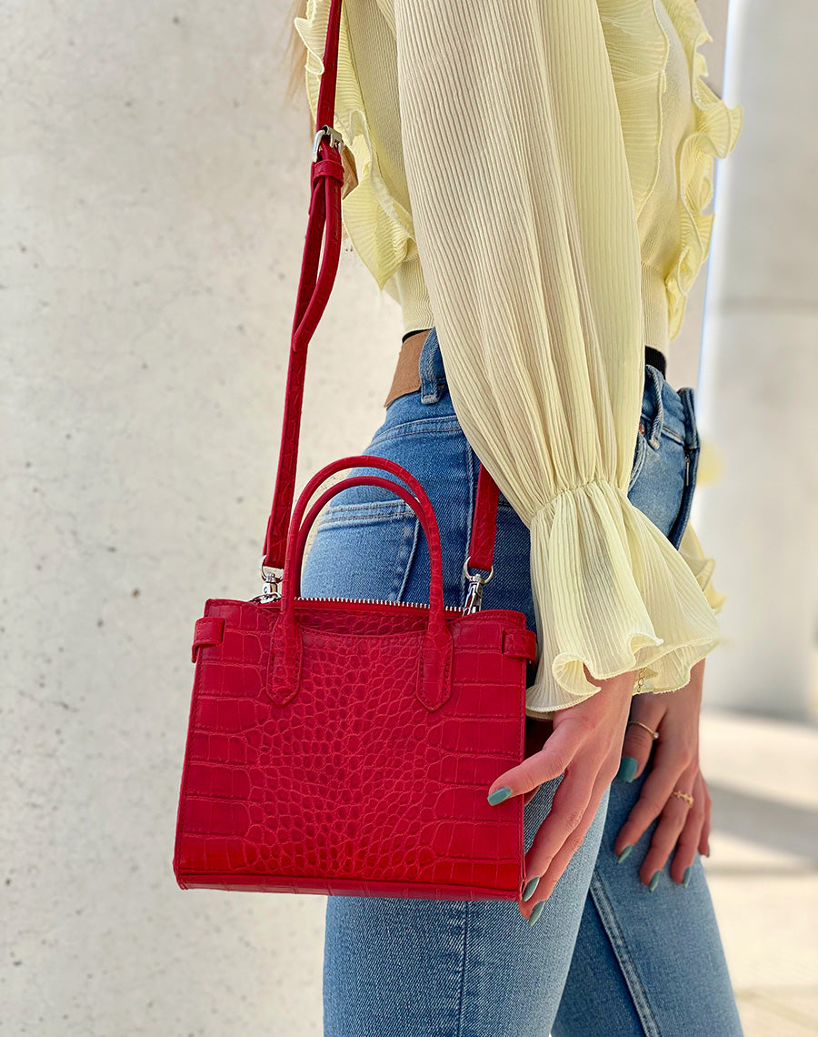 Sac à main mini rouge effet croco