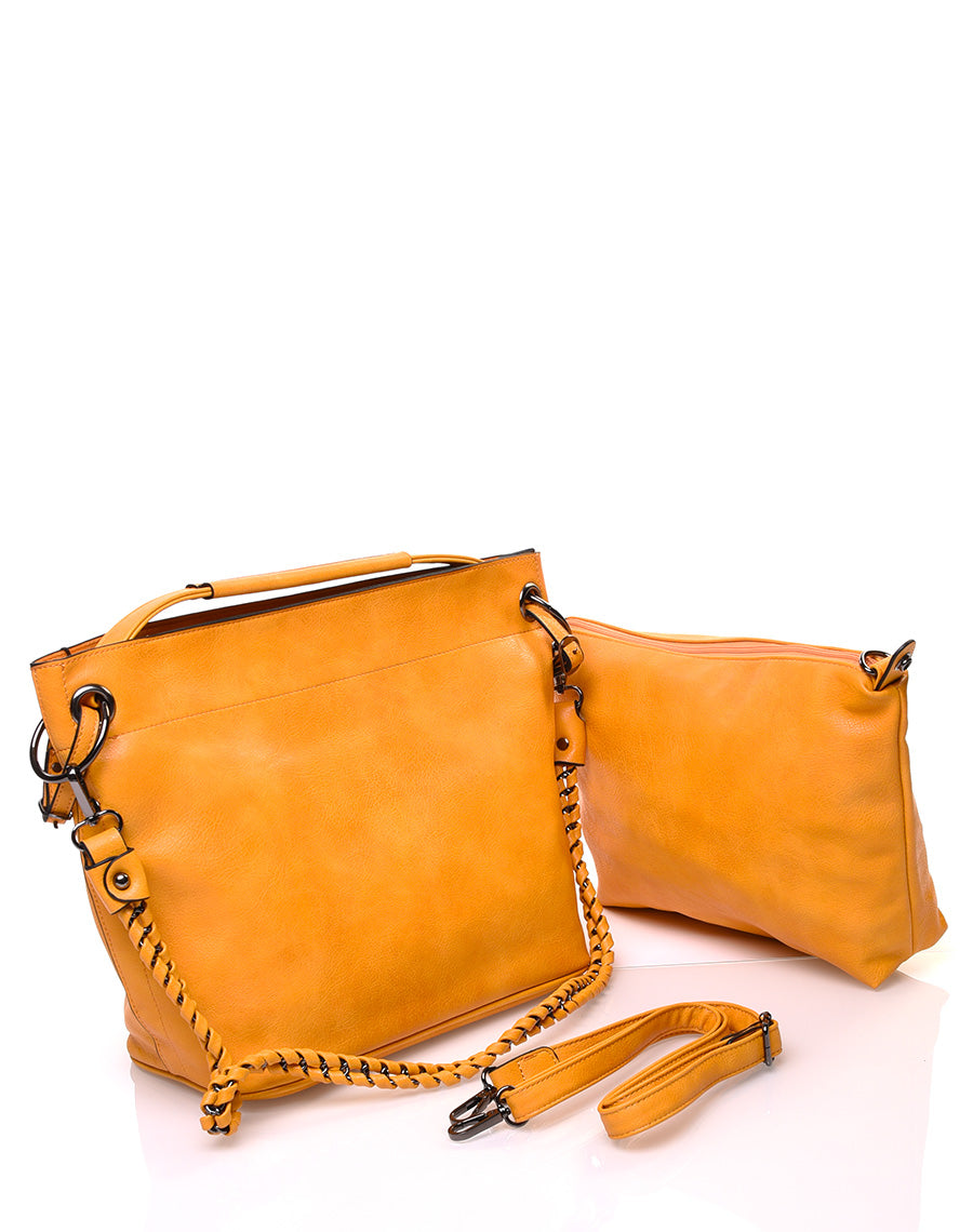 Sac à main moutarde en effet simili cuir à hanses multiples