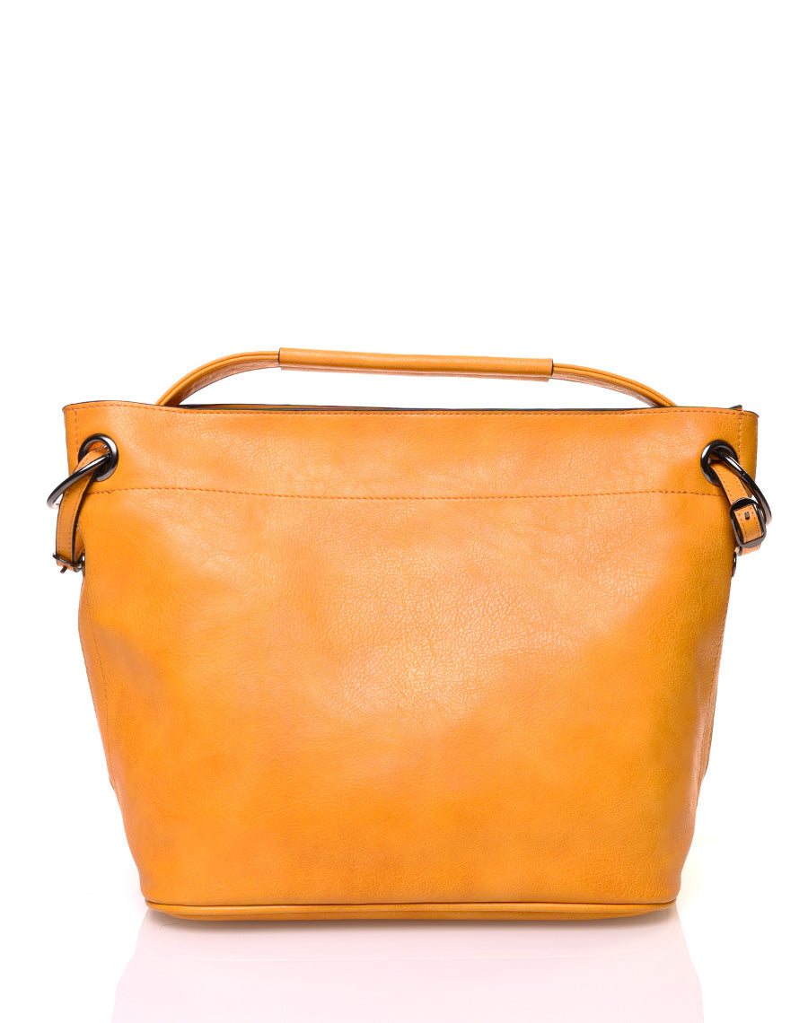 Sac à main moutarde en effet simili cuir à hanses multiples
