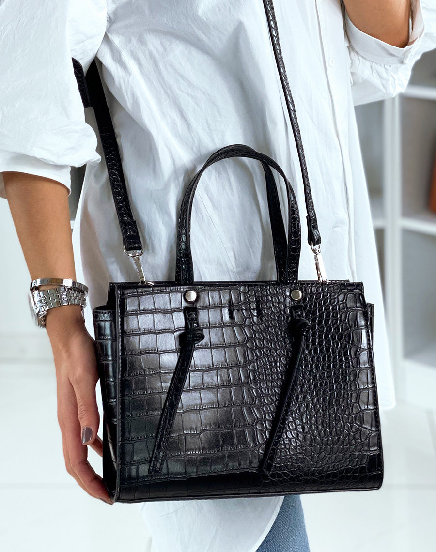 Sac à main noir effet croco