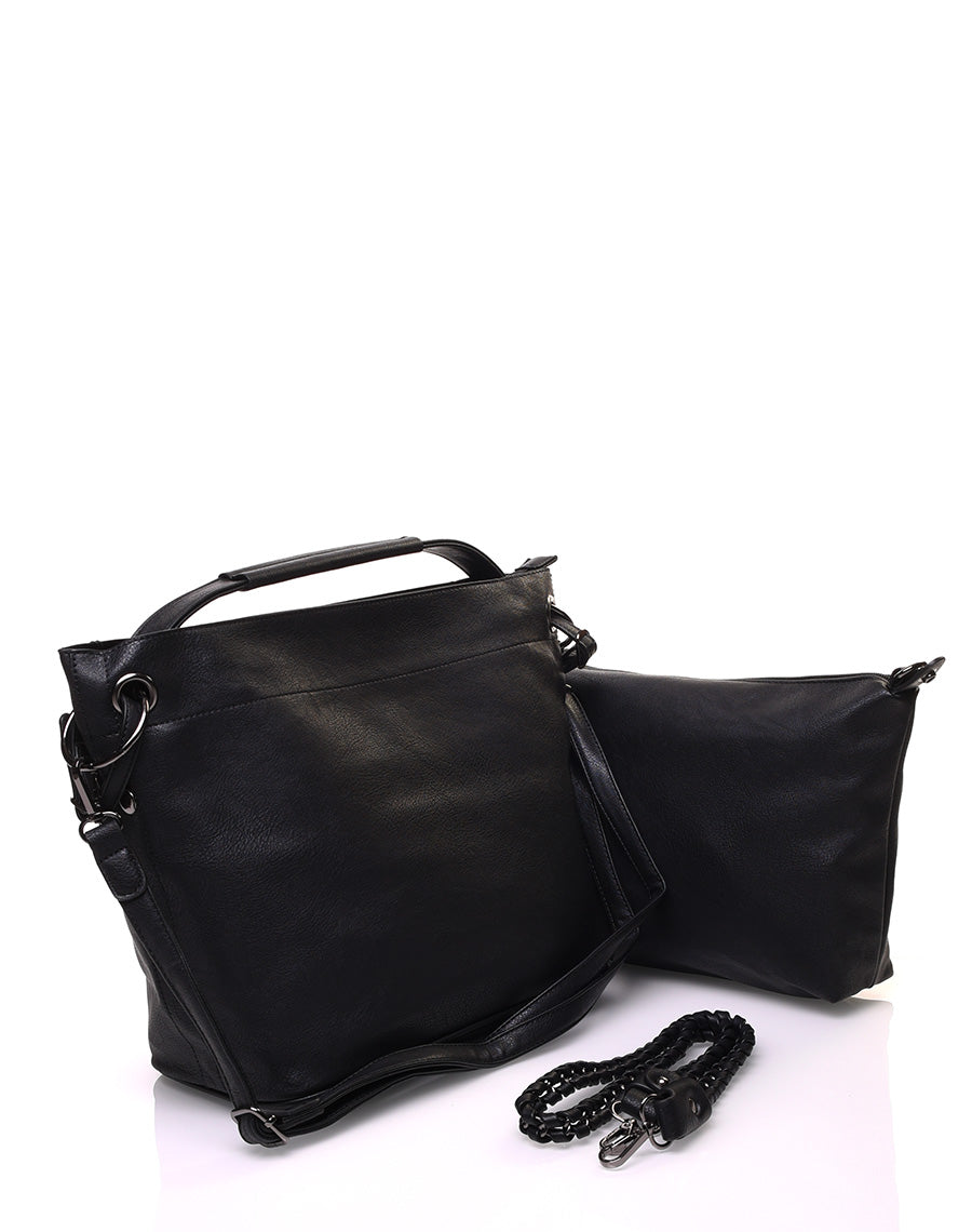 Sac à main noir en effet simili cuir à hanses multiples