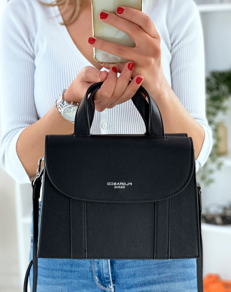 Sac à main noir forme trapèze