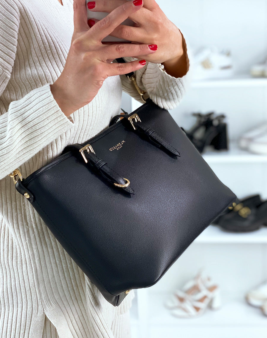 Sac à main noir grainé