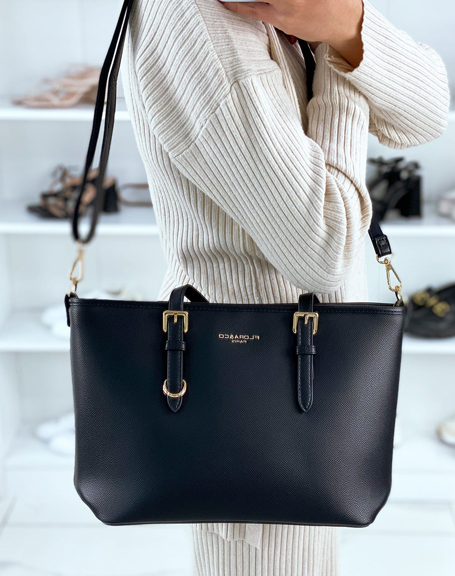Sac à main noir grainé