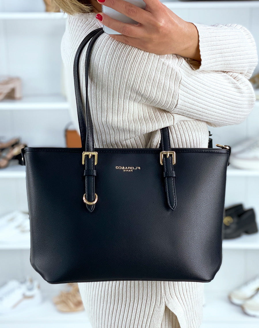 Sac à main noir grainé