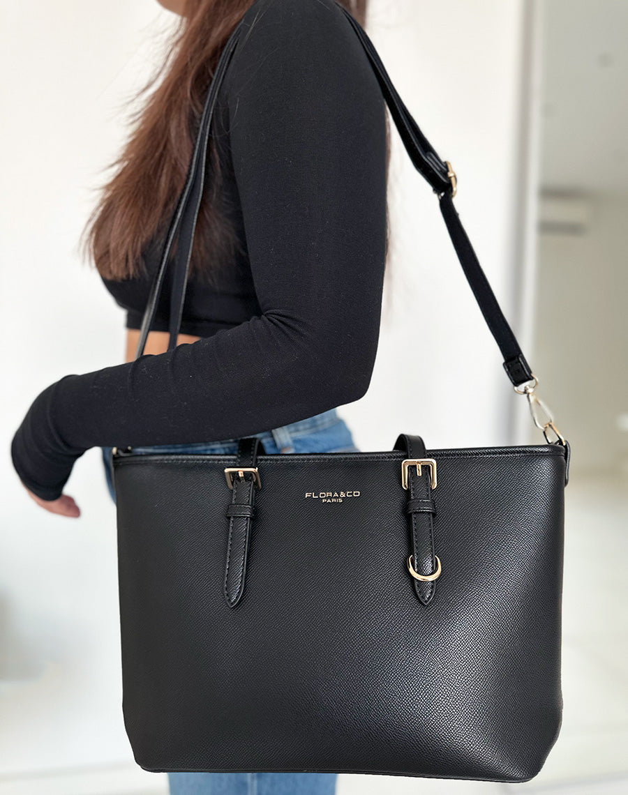 Sac à main noir grainé