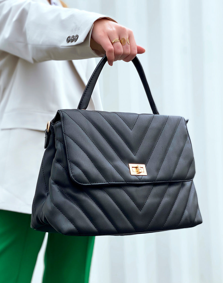 Sac à main noir matelassé 