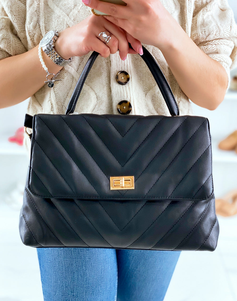 Sac à main noir matelassé 
