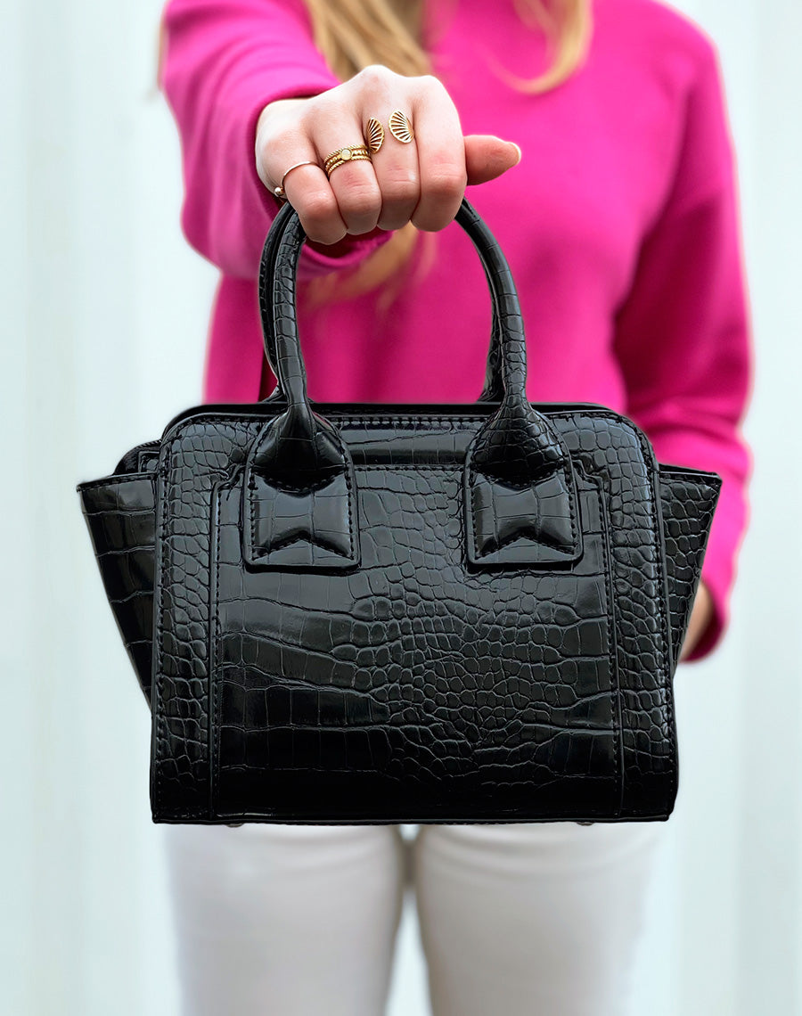 Sac à main noir mini effet croco
