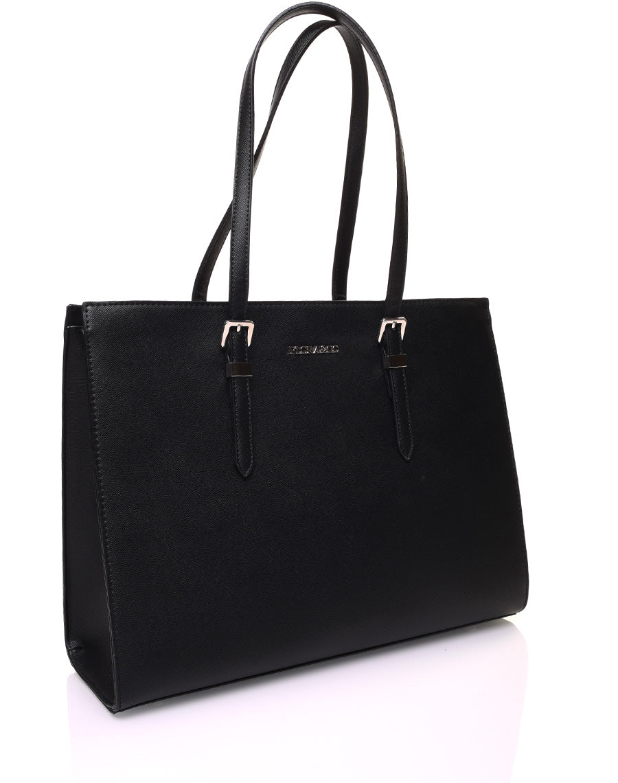 Sac à Main Tendance Pour Femme En Cuir Synthétique Noir - Format M (31x46x19 Cm) - Poignées Et Bandoulière - Avec Poche Téléphone