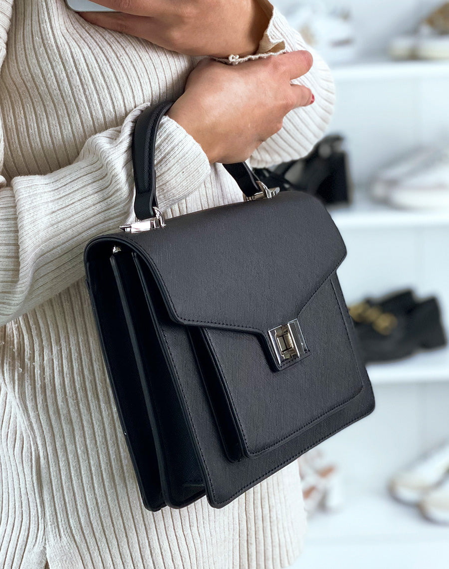 Sac à main noir style cartable 