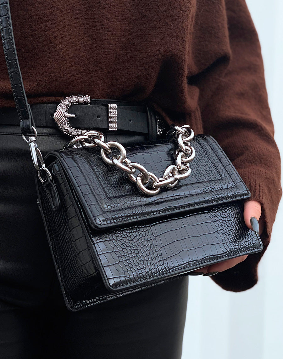 Sac à main noire mini effet croco