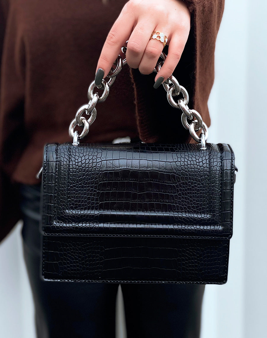 Sac à main noire mini effet croco