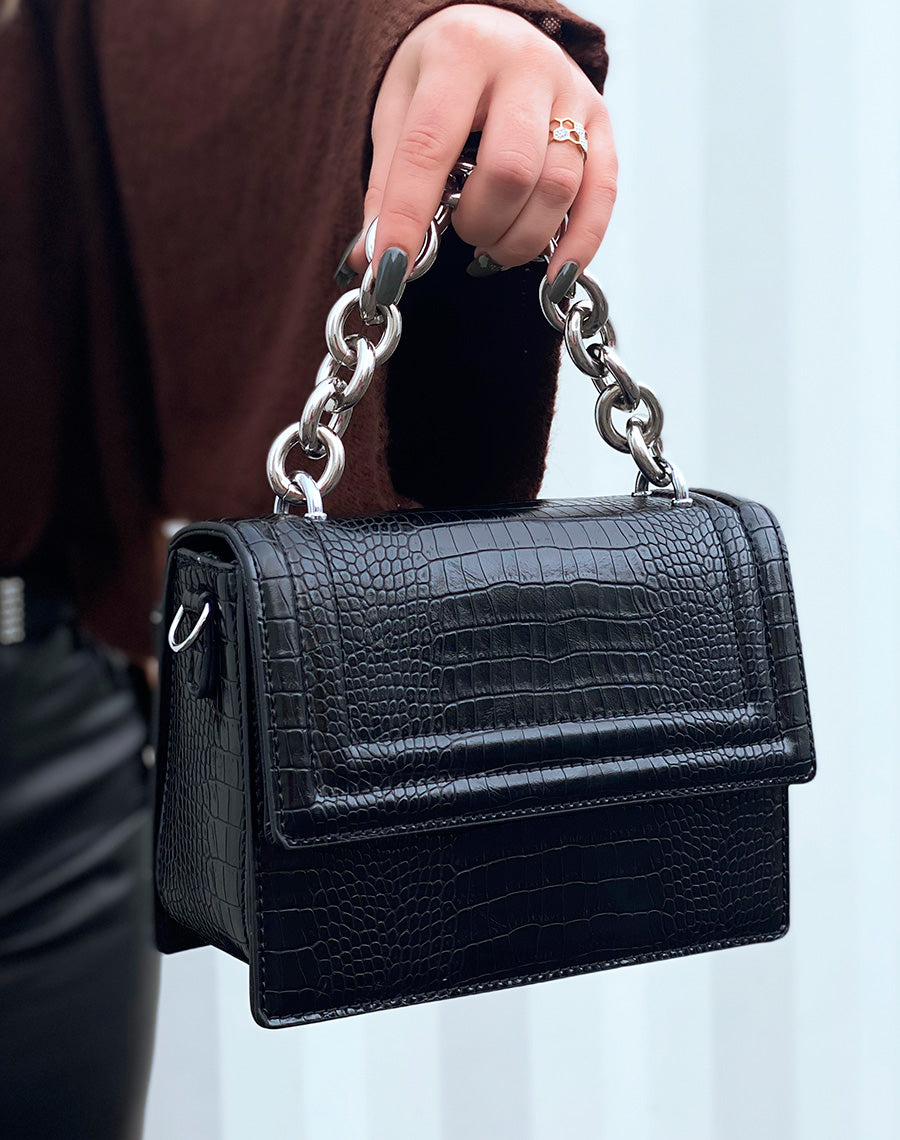 Sac à main noire mini effet croco