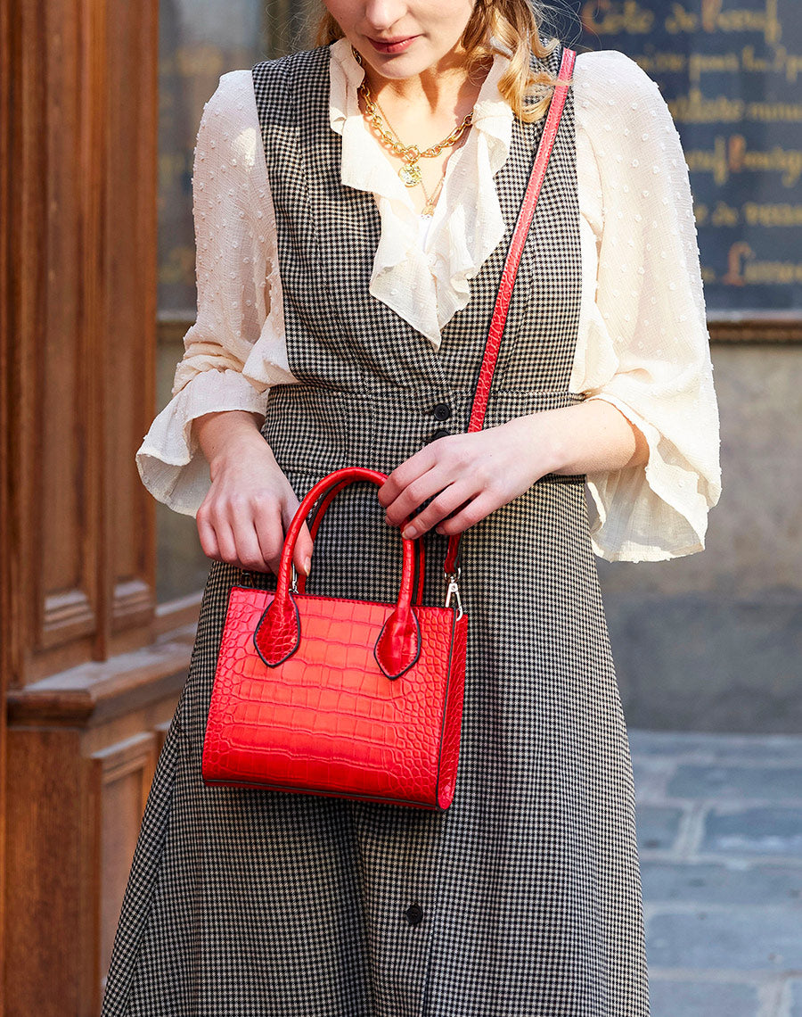Sac à main petit rouge effet croco